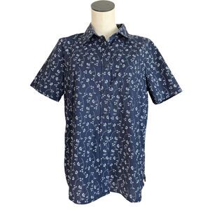 Sara Morgan Size M Blue Ditsy Floral Boho Cottagecore Casual Top Blouse